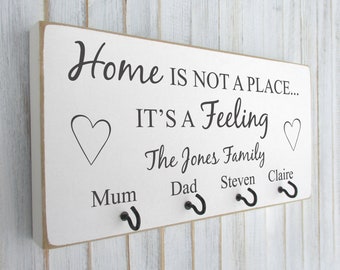 Personalised House Warming Gift Wooden Key Hook Holder Home Not A Place Feeling