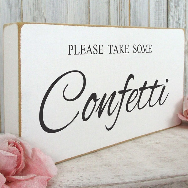 Confetti Wedding Sign Free Standing Vintage Shabby & Chic White Wooden