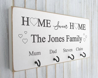 Personalised House Warming Gift Wooden Key Hook Holder Home Sweet Home