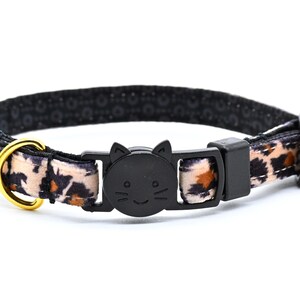 Leopard Cat Collar • Fuzzy Leopard Print Ribbon • 3/8&quot; Wide • Adjusts 6-8.5&quot; or 7.5-12&quot; • Breakaway Safety Buckle • Gift For Cat Lover