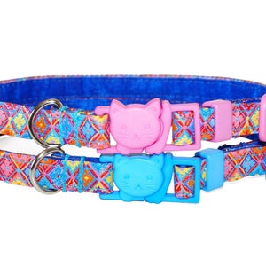 Diamond Floral Cat or Kitten Collar • Embroidered Collar • 3/8&quot; Wide • Adjusts 6-8.5&quot; or 7.5-12&quot; • Breakaway Safety Buckle • Gift For Cat