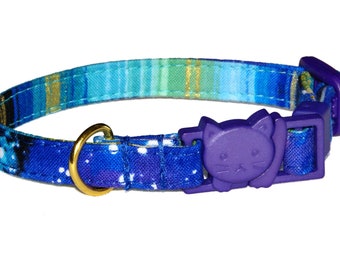 Galaxy Cat or Kitten Collar • Outer Space Cosmos • 3/8" Wide • Adjusts 6 - 8.5" or 7.5 - 12" • Breakaway Safety Buckle • Gift For Cat