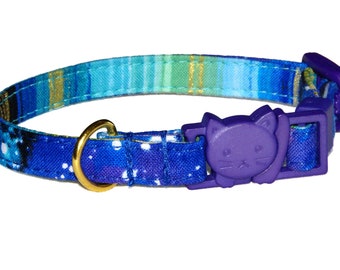 Galaxy Cat or Kitten Collar • Outer Space Cosmos • 3/8" Wide • Adjusts 6 - 8.5" or 7.5 - 12" • Breakaway Safety Buckle • Gift For Cat