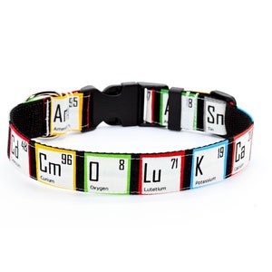 Periodic Table Dog Collar • Black and White • Science • Geek • Nerd • Chemistry • Colorful Dog Gift • Boy • Girl • Pet Lover • 4 Sizes 9-27"