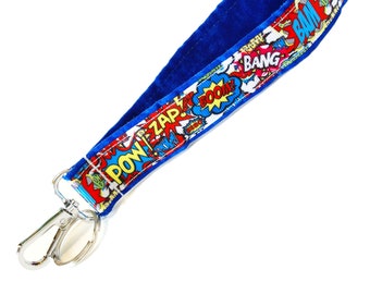 Super Hero Comics Key Fob Strap • Comic Book Print • Pop Art Keychain • Wristlet • Wrist or Handbag Strap • Gift For Comics Lover • 1" x 6"