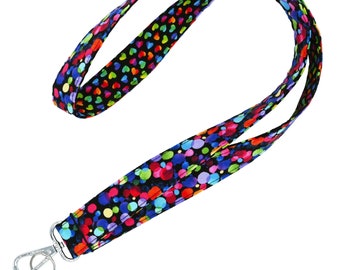 Hearts & Dots Reversible Lanyard • ID Badge Holder • Colorful Dots and Love Hearts Keychain • 1"x36" With Swivel Clip • Valentine Gift