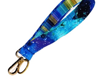 Galaxy Print  Wristlet • Cosmos Key Fob • Outer Space Keychain • Wrist Strap • Handbag Strap • Gift For Her • 1" x 6" • Stars • Fantasy