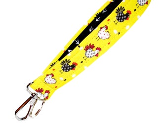 Chickens on Yellow Key Fob • Cute Chicks Keychain • Yellow Key Chain • 1 Inch Wide • 6" Loop • Purse or Wallet Strap • Chicken Farmer Gift