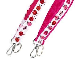 Pink Ladybugs Keychain • Lady Bug Key Fob • 3/4" Wide or 1" Wide Wristlet • Feminine Gift • Gift For Mom • Wrist Strap • Handbag Wristlet