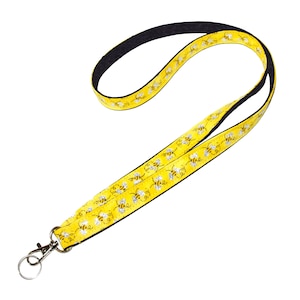 Glitter Bees Reversible Lanyard • Cute Bee Neck Strap • ID Badge Holder • Key Lanyard • Yellow & Black • 3/4&quot; x 36&quot; With Swivel Clip • Gift