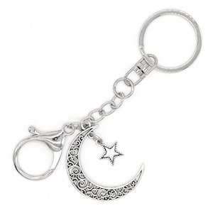Moon & Star Keychain • Patterned Moon Charm • Swivel Keyring and Clip • Crescent Moon Key Chain • Astronomy • Astrology • Gift For Her