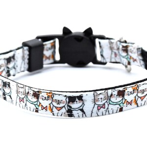 Cute Faces Cat Collar • Colorful Cat Faces Print • 3/8&quot; Wide • Adjusts 6-8.5&quot; or 7.5-12&quot; • Breakaway Safety Buckle • Gift For Cat Lover