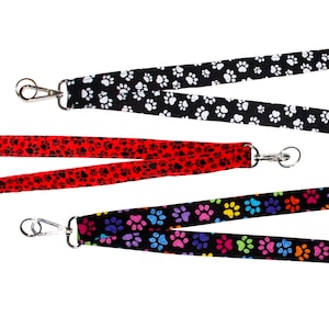 Paw Prints Lanyard • 3 Color Options • Keychain Neck Strap • ID Badge Holder • Cat or Dog • 1&quot;x36&quot; With Swivel Clip • Gift For Pet Parents