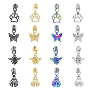 Single Zipper Pull • Fits #5 Zipper • Paw Print • Butterfly • Bee • Ladybug • Gunmetal • Gold • Rainbow • Silver • Sewing & Handbag Supplies
