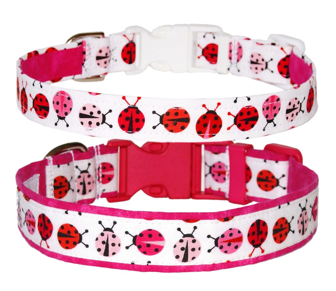 Pink Ladybugs Dog Collar 100% Cotton Gift for Dog Pink & Red Ladybug ...