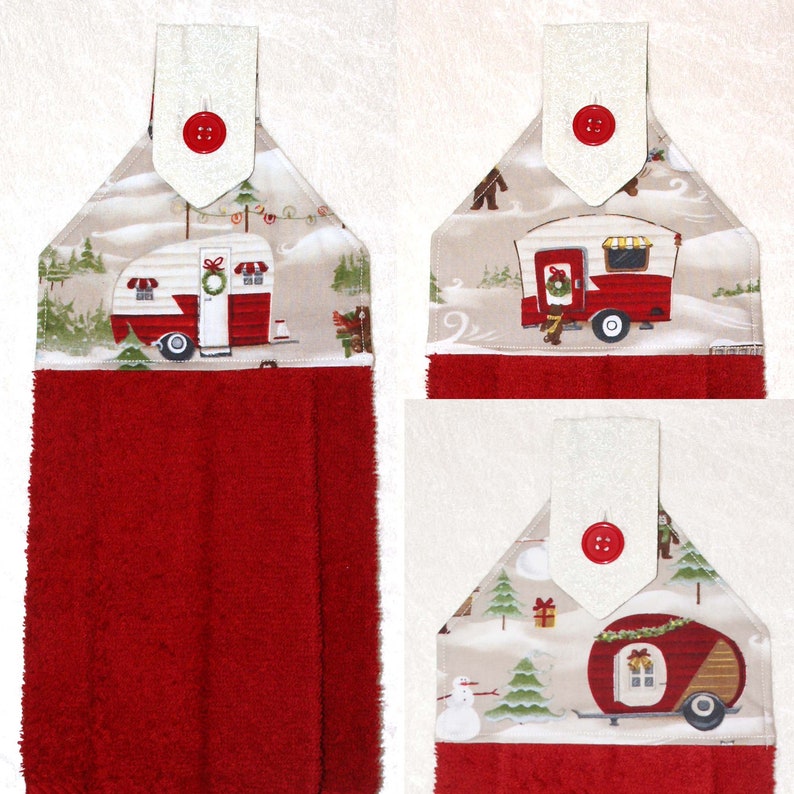 christmas kitchen towel • choose from 3 designs • retro camper • shasta •  airstream • vintage trailer • gift • rv camping decor