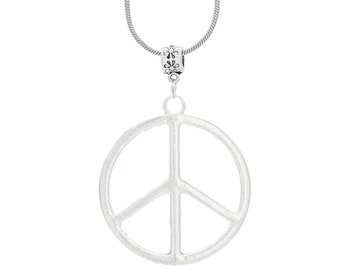 Peace Sign Necklace • Long Retro Peace Necklace • 28 Inch Snake Chain • Large Metal Medallion • 1.6 Inch Peace Sign • Hippie Unisex Gift