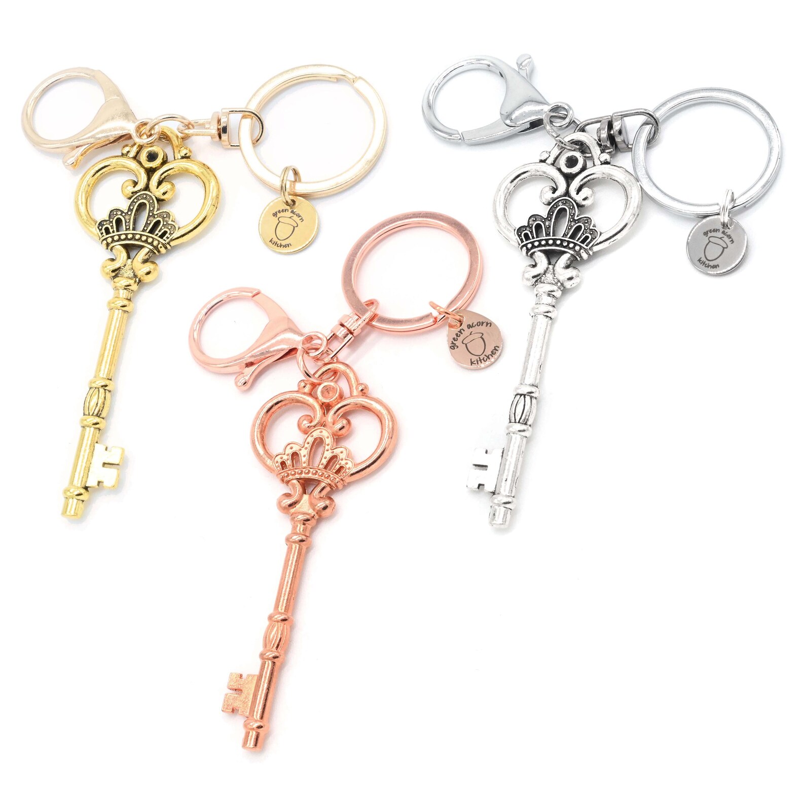 Antique Key Keychain • Large Victorian Crown Key Charm • Skeleton Key ...