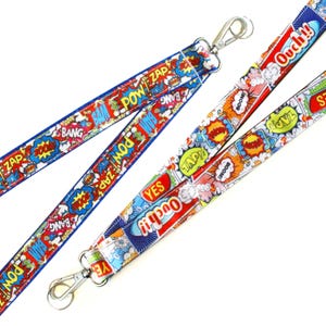 Super Hero or Comics Reversible Lanyard • ID Badge Holder • Keychain • Comic Book Print • 1x36" • Plain/Breakaway Strap • Comics Lover Gift