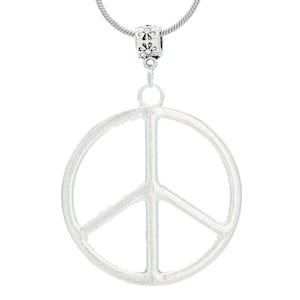 Peace Sign Necklace • Long Retro Peace Necklace • 28 Inch Snake Chain • Large Metal Medallion • 1.6 Inch Peace Sign • Hippie Unisex Gift