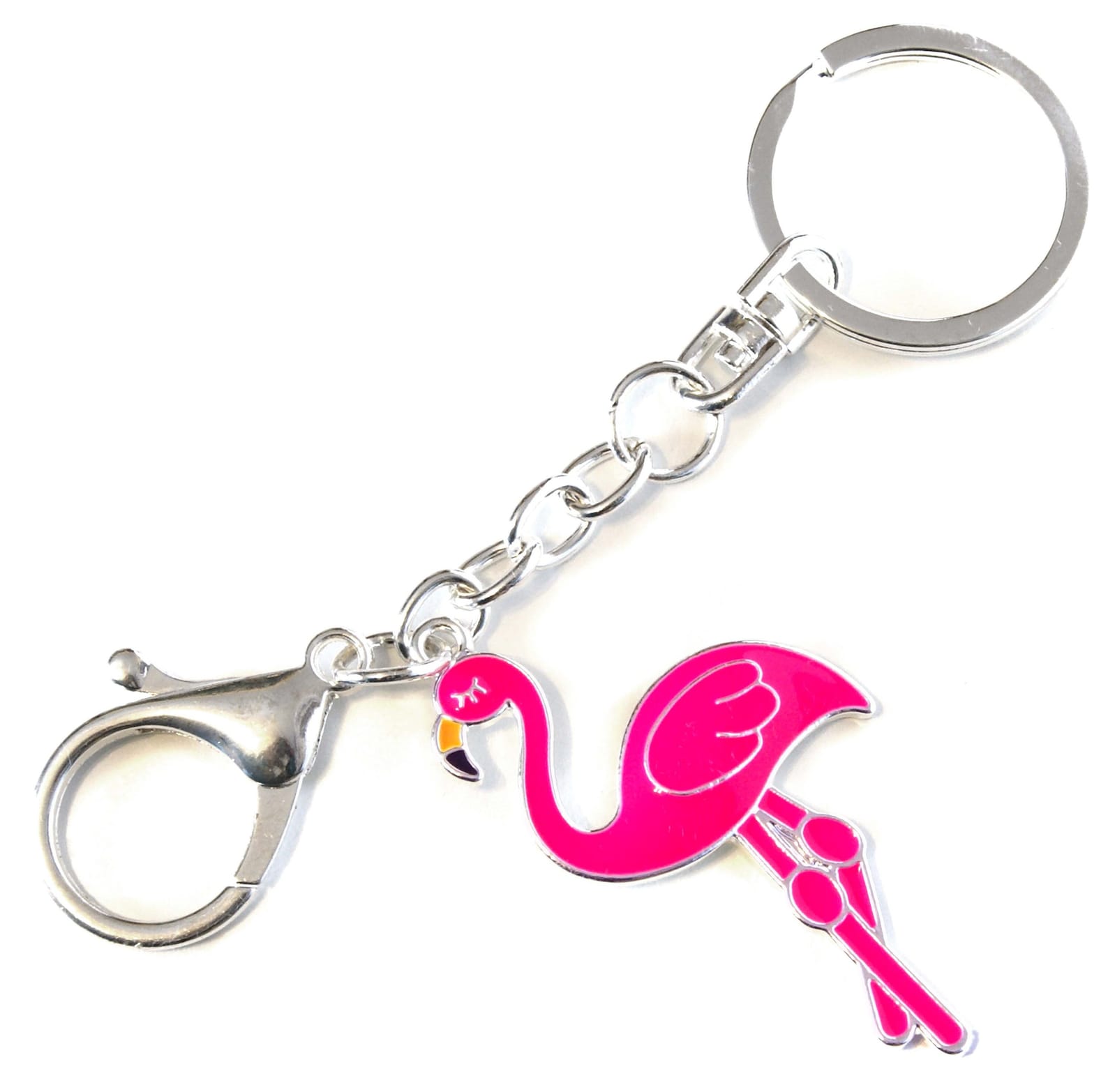 Pink Flamingo Keychain Large Enameled Charm Tropical Key Etsy