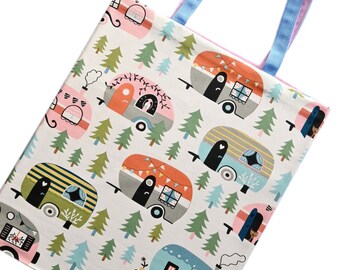 RV Campers Tote Bag • Fully Lined & Reversible • Extra Large 16x18x6 Inches • Washable Soft Canvas Folds Compact • Camping Gift