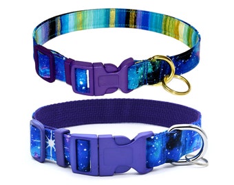 Galaxy Dog Collar • 3/4" or 1" Wide • Cosmos • Outer Space • Stars • Sky • Fantasy • Girl • Boy • 4 Sizes 9"-27" • Pet Gift