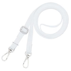 K&ouml;nnte beinhalten: Wei&szlig;es Lanyard mit zwei silbernen Drehverschl&uuml;ssen und einer silbernen Schnalle.