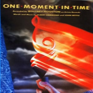 One Moment In Time by Albert Hammond & John Bettis, Whitney Houston Emmy Winner vintage sheet music w/ guitar tablature, 1987/88 Like New