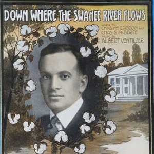 Down Where the Swanee River Flows 1916 vintage sheet music Featured with Great Success by Al Jolson in 'Robinson Crusoe, Jr' near mint LARGE