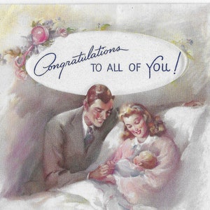 Coussin en satin 1951 Carte de félicitations DaugBaby ancienne, Nana Bickford Rollins, Burgess Johnson - Occasion Mid-Century
