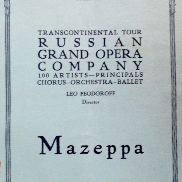 Mazeppa, de Tchaïkovski, Anna Pavlowa - Ballet Russe, Russian Grand Opera Tour, Sol Hurok 1923-24 programme