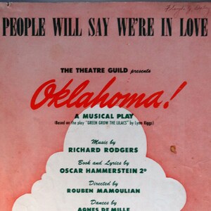 People Will Say We&#39;re In Love vintage sheet music by Rodgers & Hammerstein from &quot;Oklahoma!&quot; Guitar Tabs + Chords, 1943