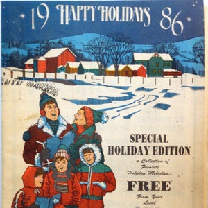 TV FACTS Christmas Song Book "Serving the Mt. Washington Valley & Vicinity" vintage vakantie muziek en activiteit boekje met reclame 1986