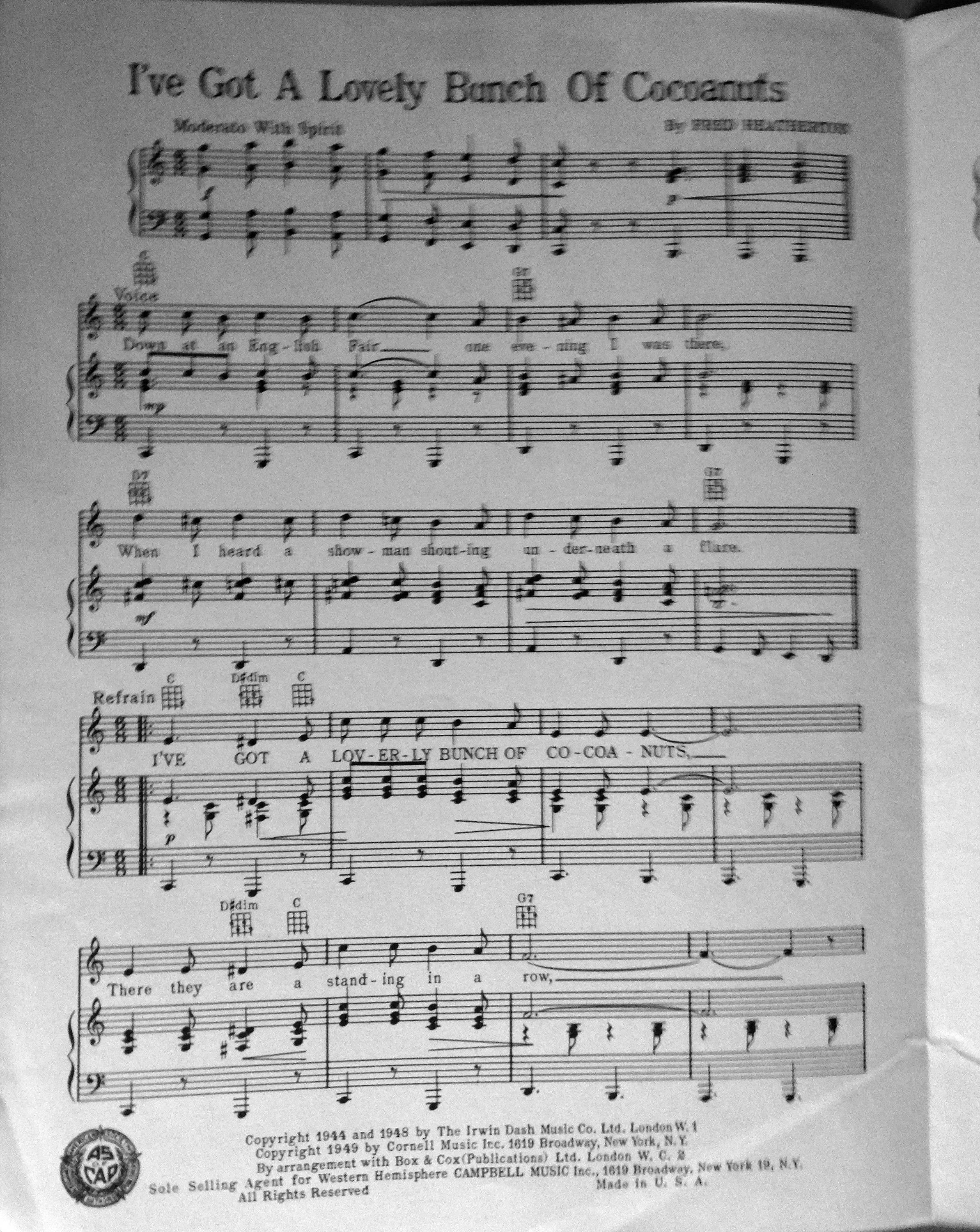 I've Got A Lovely Bunch of Cocoanuts roll or Bowl A Ball, A Penny A