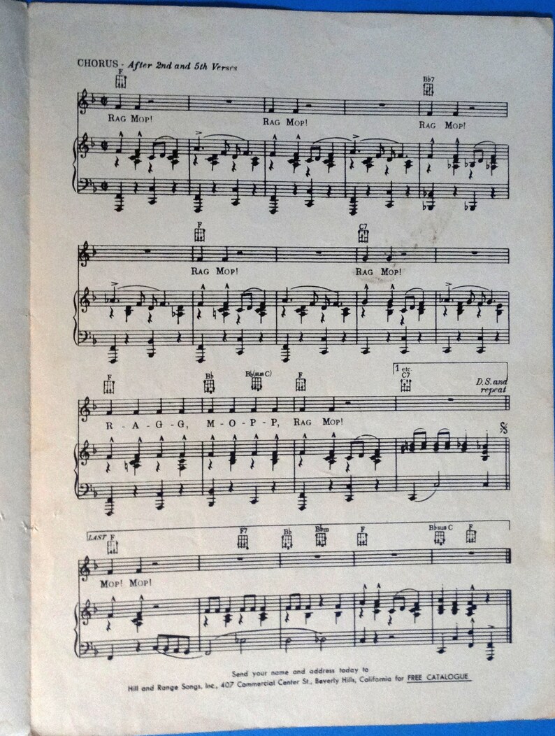 Rag Mop vintage sheet music by Johnnie Lee Wills and Deacon Etsy