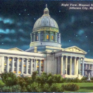Vintage Hand Getinte Foto Post Kaart Missouri State Capitol, Jefferson City Night View, nooit gebruikt Ansichtkaart