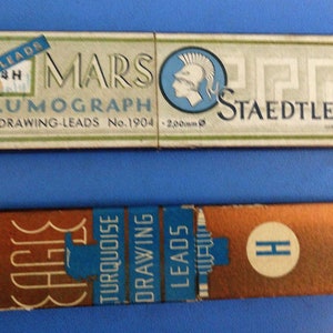 Vintage Graphite Drafting Pencil Leads, 2 mm, Eagle 2375 H, wooden case for Half Dozen, Staedtler 1904 4H Mars Lumograph, cardboard case