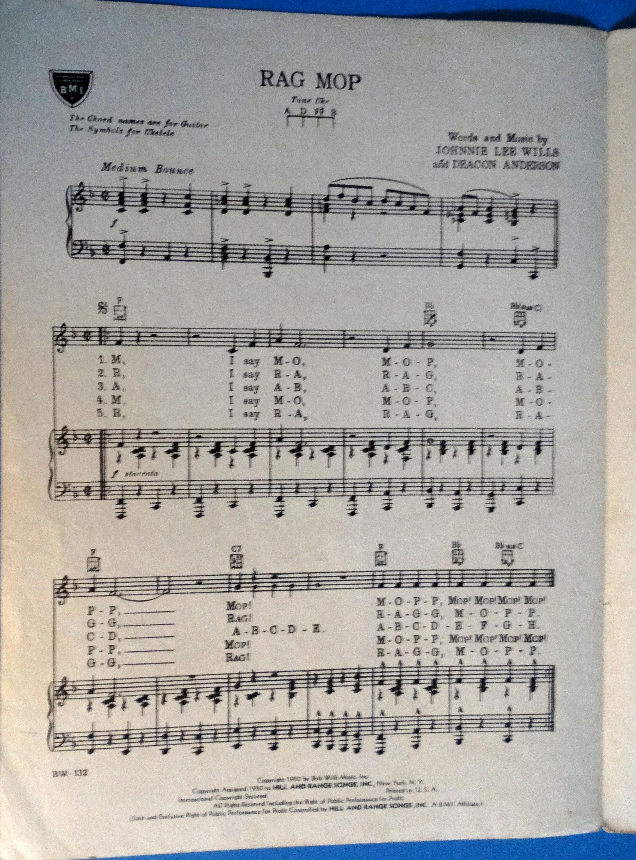 Rag Mop vintage sheet music by Johnnie Lee Wills and Deacon Etsy