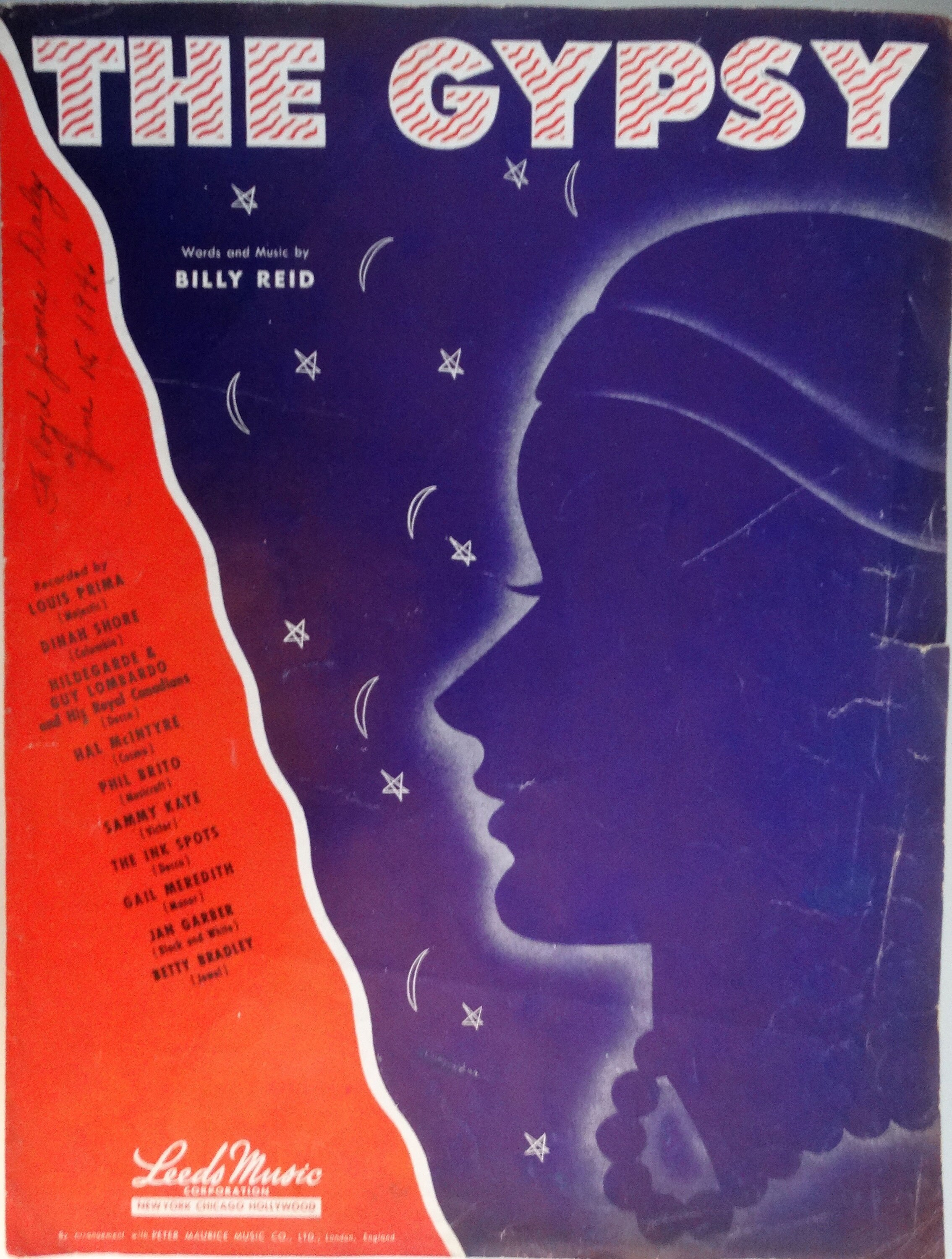 The Gypsy vintage sheet music by Billy Reid 1945/46 with Chords
