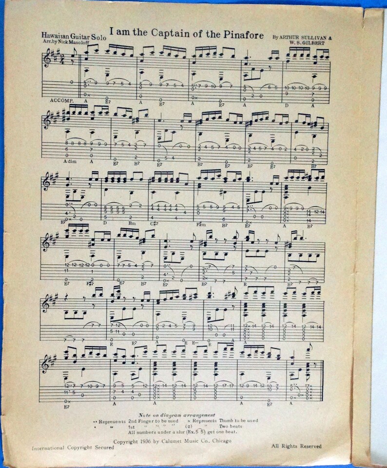 I Am the Captain of the Pinafore Vintage Sheet Music by W S Gilbert and
