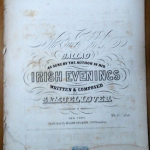 The Two Birds &quot;Irish Evenings&quot; antique sheet music by Samuel Lover 1846, C. Breusing & G Schirmer Large Format VERY RARE