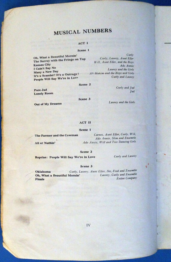 Oklahoma Libretto And Principal Chorus Part Complete Vocal Book Acting Edition 1943 Richard Rodgers Oscar Hammerstein Ii