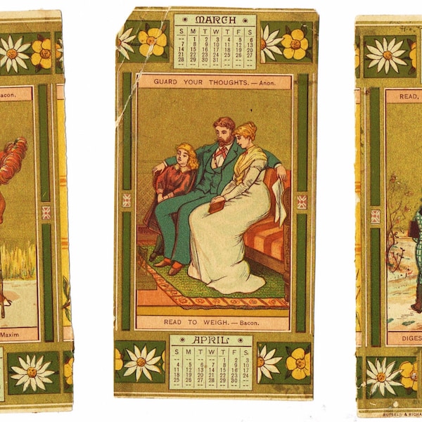 Lot of 3 "The Youth's Companion" Calendar Cut-Outs, New Year's, January 1880