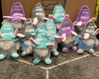 personalized gnomes for Easter, Easter gnomes, personalized plush, Easter bunny gnome, Easter basket stuffer, Easter basket filler,