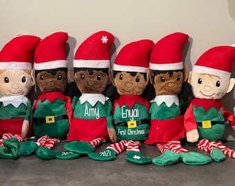 Customizable Plush Elf on Shelf: Adorable Holiday Companion for Kids in Various Skin Tones