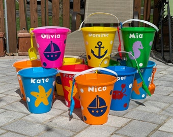 Bucket Pail and Shovel Personalized Summer Beach Kids Toy, Summer Beach Kids Party Favor, Beach Birthday Kids Sand Bucket Pail Shovel Gift