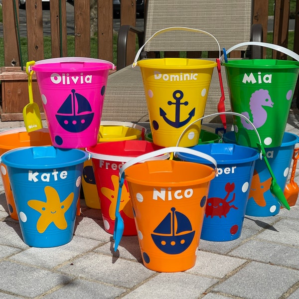 Bucket Pail and Shovel Personalized Summer Beach Kids Toy, Summer Beach Kids Party Favor, Beach Birthday Kids Sand Bucket Pail Shovel Gift