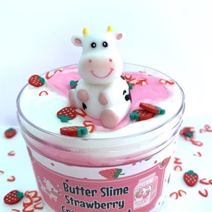 Strawberry Cow Butter Slime, Scented Slime, Pink Cow Slime Charm Birthday Gift idea for Kids, Toy Farm Animal Cow, Slime Shop Bliss Balm