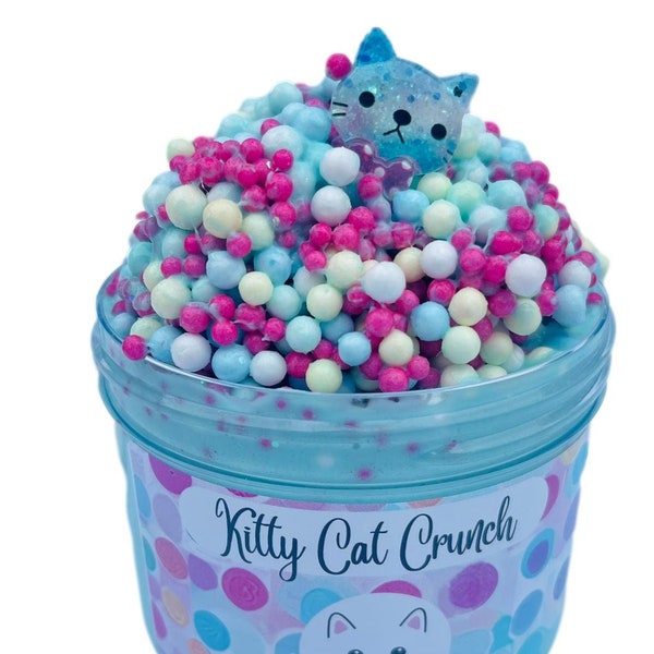 Kitty Cat Crunch Blue Butter/Floam Slime, Scented Taffy Slime Cute Cat Charm, Stretchy Slime Birthday Gift for Kids Toy Slime Shop BlissBalm